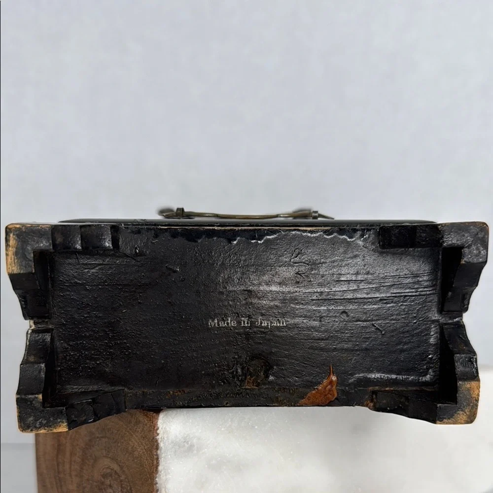 Vtg Japanese miniature hand painted black Wood 4 drawer chest Jewelry dollhouse